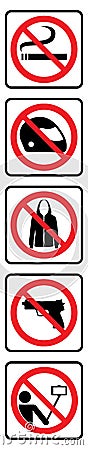 No smoking,No Helmet,No Jacket,No gun and No selfies symbols collectio Vector Illustration