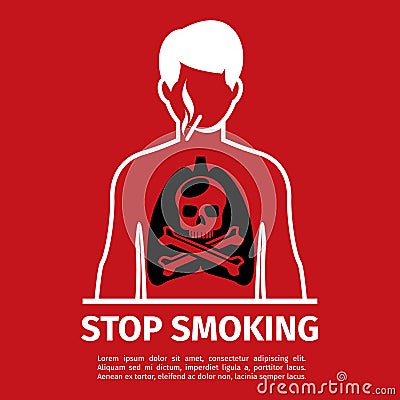 No Smoking poster. Man with skull and cross bones Vector Illustration