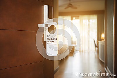 No smoking sign on a hotel room electronic door lock Stock Photo