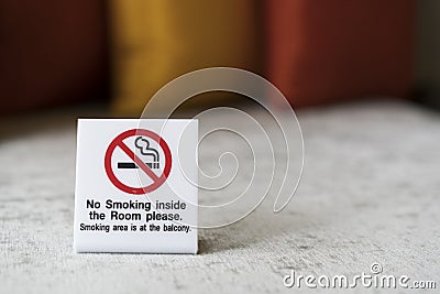 No smoking sign inside the room in the hotel Stock Photo