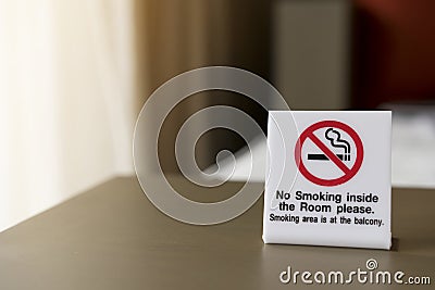 No smoking sign inside the room in the hotel Stock Photo