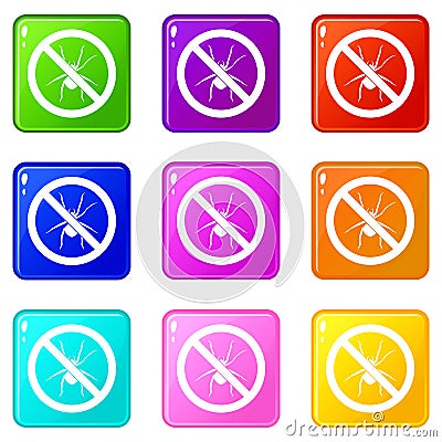 No spider sign icons 9 set Vector Illustration