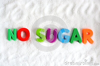 No sugar text on white refine sugar as background Stock Photo