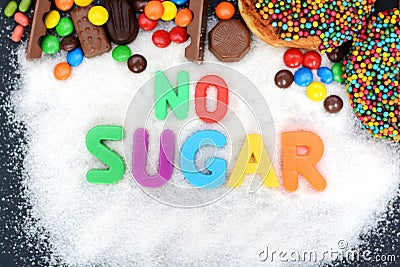 No sugar text written into a pile of white granulated sugar Stock Photo