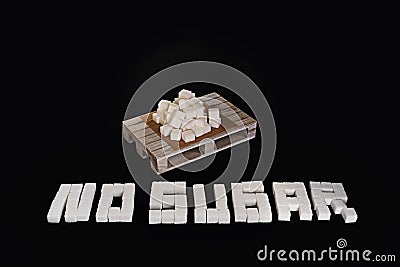 No sugar text written with white refined sugar cubes Stock Photo