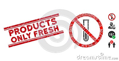 No Testtube Mosaic and Scratched Products Only Fresh Stamp with Lines Vector Illustration