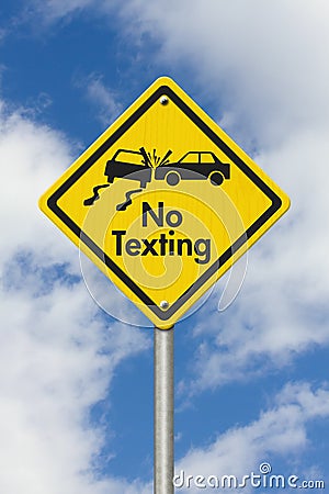 No Texting Yellow Warning Highway Road Sign Stock Photo