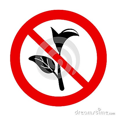 No to plants sign. Prohibition icon, eco symbol, nature design element. Vector natural pictogram. forbidden bio object Vector Illustration