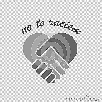 No to racism illustration. Discrimination symbol. Handshake forming heart sign Vector Illustration