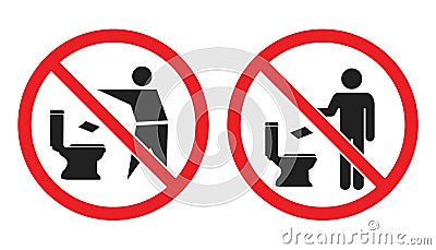 No toilet littering sign, do not throw paper towels in toilet icons Vector Illustration