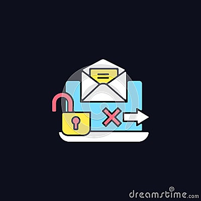 No transmission via email RGB color icon for dark theme Vector Illustration