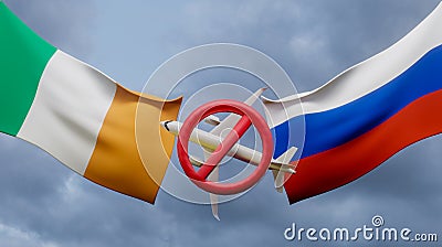 No travel by plane closed sky between Ireland and Russia, Air travel banned between Ireland and Russia, sanctions on Russian Cartoon Illustration