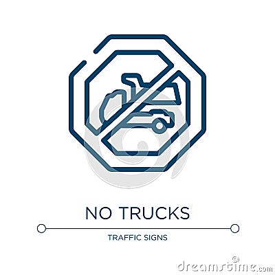 No trucks icon. Linear vector illustration from signal and prohibitions collection. Outline no trucks icon vector. Thin line Vector Illustration