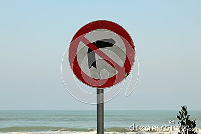 No turning right sign near beach Stock Photo