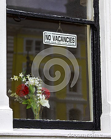 No Vacancies Sign in an Accommodation Window in the UK Stock Photo