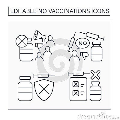 No vaccination line icons set Vector Illustration