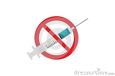 No vaccine, icon isolated. No syringe sign. against vaccination. Flat design. Vector Illustration. Vector Illustration