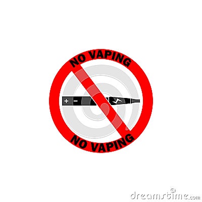 NO VAPING ALLOWED sign. Flat icon in red circle Vector Illustration