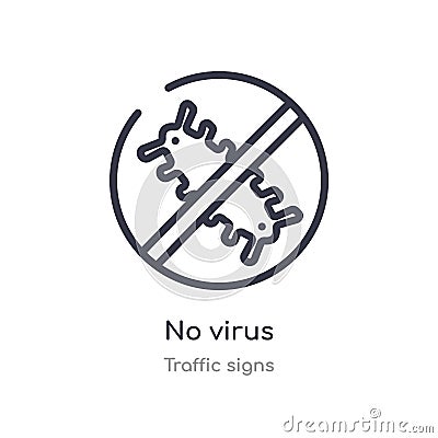 no virus outline icon. isolated line vector illustration from traffic signs collection. editable thin stroke no virus icon on Vector Illustration