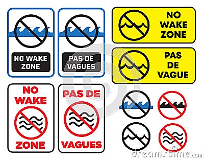 No wake zone warning sign english and french Vector Illustration