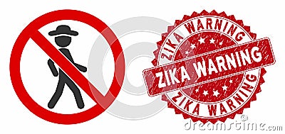 No Walking Icon with Textured Zika Warning Seal Stock Photo