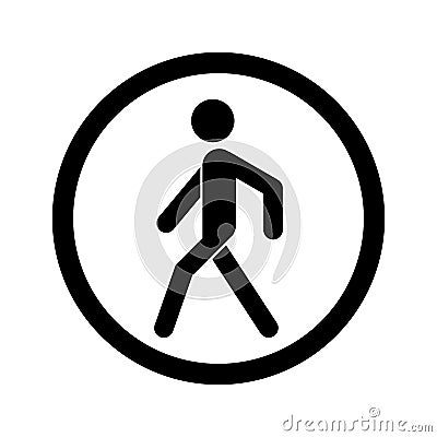 No walking sign. Prohibited black road sign isolated on white background. Pedestrian sign. Stop entry symbol for Cartoon Illustration