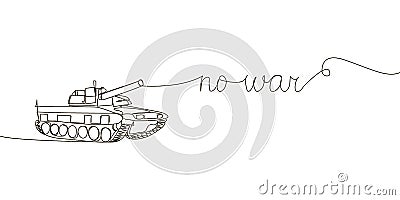 No war continuous line drawing. One line art of english hand written lettering with wishes of peace, stop war and Vector Illustration