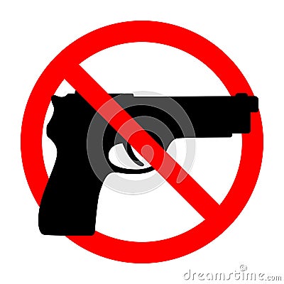 No weapons sign. Black gun in a red crossed circle Vector Illustration