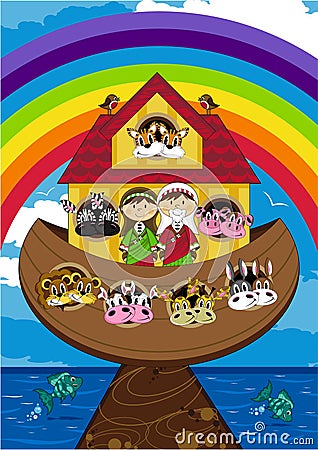 Noah and the Ark with Animals Vector Illustration