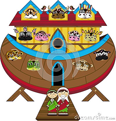 Noah and the Ark with Animals Vector Illustration