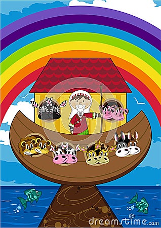 Noah and the Ark with Animals Vector Illustration