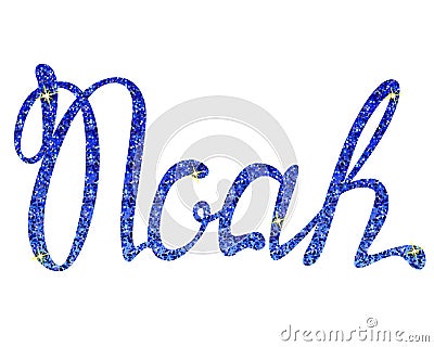 Noah name lettering blue tinsels Vector Illustration