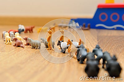 Noah's Ark with animals from toys Stock Photo