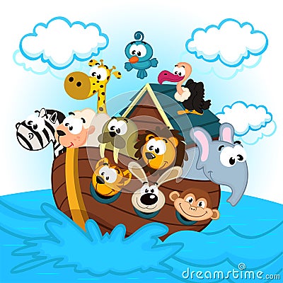 Noah's Ark with Animals Vector Illustration