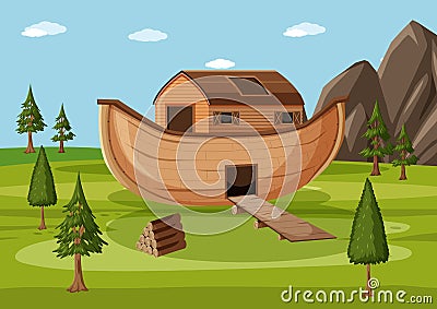 Noah`s Ark landed on the mountains of Ararat Vector Illustration