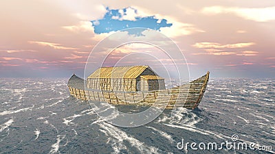 Noah's Ark in the stormy ocean Cartoon Illustration