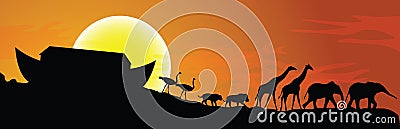 Noahs ark and sunset in background, Vector Illustration