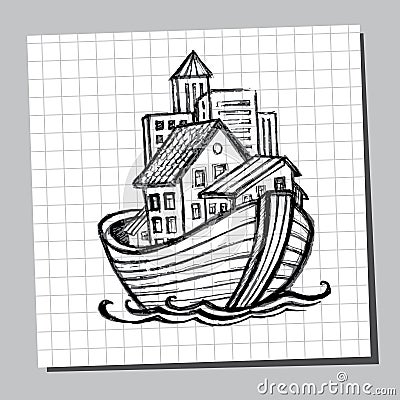 Noahs Ark Line Drawing. Picture for tourism Vector Illustration