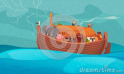 Noahs Ark During Storm At Sea Vector Illustration