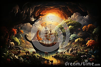 Noahs Ark, story of the bible, Genesis flood, religion and belief, rescue animals Stock Photo