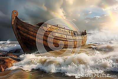 Noahs Ark, the vessel from the Genesis flood narrative by which God saves Noah. Stock Photo