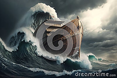 Noahs ark in water. Generative AI Stock Photo