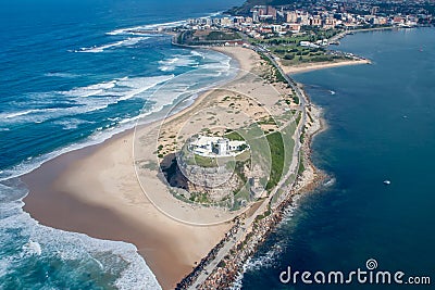 Nobbys Lighthouse - Newcastle Australia aerial view Stock Photo
