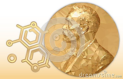 Nobel Chemistry award, gold polygonal medal and chemical symbol Vector Illustration