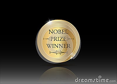 Nobel prize winner concept, music literature award, golden coin icon. The award of the year, abstract prize gold medal, pulitzer Vector Illustration