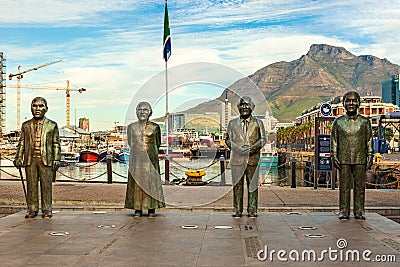 Nobel Square at waterfront in Cape Town with the four statues of Nobel price winners Editorial Stock Photo