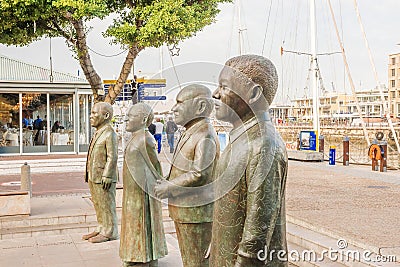 Nobel Square at waterfront in Cape Town with the four statues Editorial Stock Photo