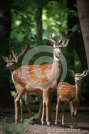 Noble deer family in forest AI generated Stock Photo