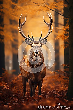 Noble Deer male in autumn Stock Photo