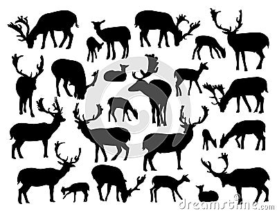 Noble deer silhouettes set Vector Illustration